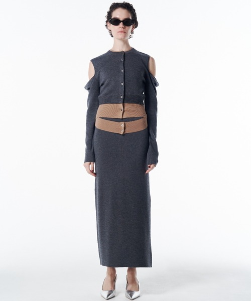 JOSE MOON(ジョゼムーン)の「CUTTING LAYERED KNIT DRESS/カッティングレイヤードニットドレス(ワンピース・レディース・グレー/ブラック・FREE)」の4枚目の写真