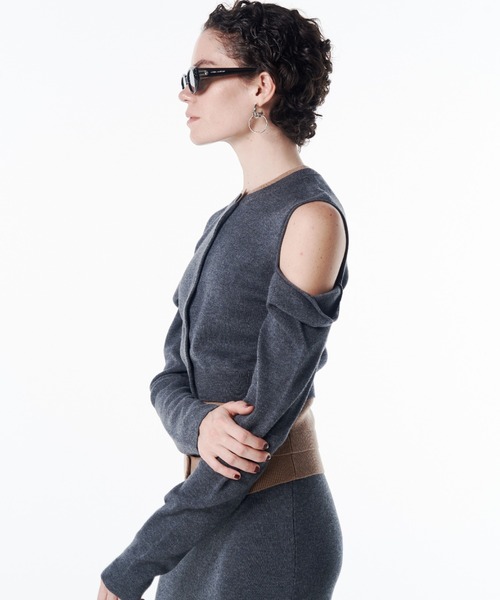 JOSE MOON(ジョゼムーン)の「CUTTING LAYERED KNIT DRESS/カッティングレイヤードニットドレス(ワンピース・レディース・グレー/ブラック・FREE)」の8枚目の写真