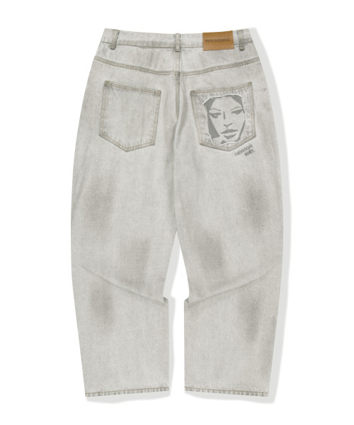 WKNDRS(ウィーキャンドース)の「FACE DENIM PANTS (S.GREY)(デニムパンツ・レディース・その他・MEDIUM/LARGE/X-LARGE/SMALL)」の1枚目の写真