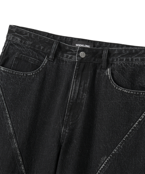 WOOALONG(ウアロン)の「Grain Curved Seam Washed Denim Pants - BLACK(デニムパンツ・メンズ・ブラック・SMALL/MEDIUM/LARGE)」の3枚目の写真
