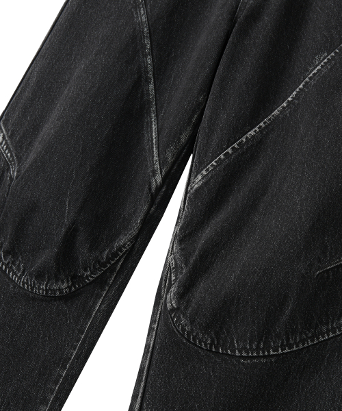 WOOALONG(ウアロン)の「Grain Curved Seam Washed Denim Pants - BLACK(デニムパンツ・メンズ・ブラック・SMALL/MEDIUM/LARGE)」の7枚目の写真