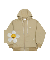 GRAVER（グレーバー）の「[UNISEX] FLOWER DOT EMBROIDERED WHITE CLIP HOODED JACKET_BEIGE（ミリタリージャケット）」