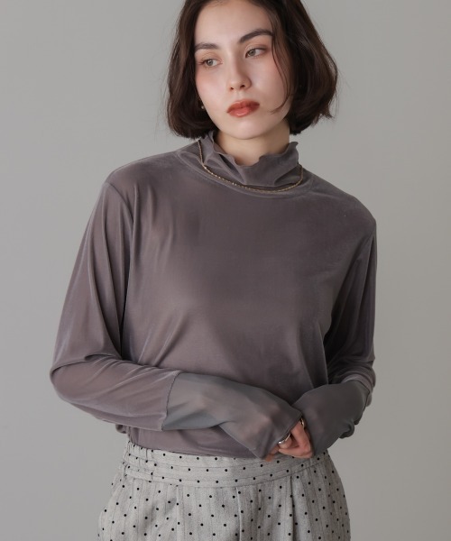 Bou Jeloud(ブージュルード)の「シアーベロアインナー(Tシャツ/カットソー・レディース・オフホワイト/グレー/グリーン/ブラック・FREE)」の3枚目の写真