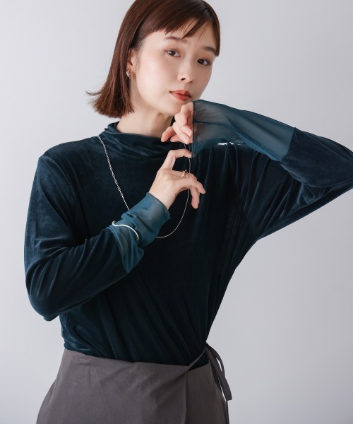 Bou Jeloud(ブージュルード)の「シアーベロアインナー(Tシャツ/カットソー・レディース・オフホワイト/グレー/グリーン/ブラック・FREE)」の4枚目の写真