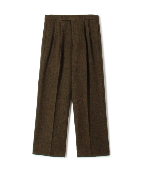 ウールツイードヘリンボーン 2プリーツワイドストレートバレルパンツ