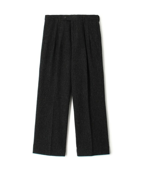 ウールツイードヘリンボーン 2プリーツワイドストレートバレルパンツ