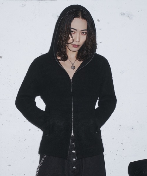 セール】takumu（MUU STUDIO） - Shaggy full-zip knit hoodie