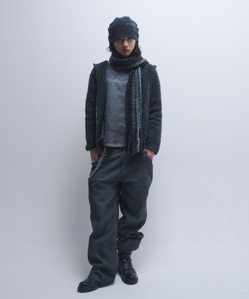 INTER FACTORY（インターファクトリー）の「takumu（MUU STUDIO） - Shaggy full-zip knit hoodie / シャギーフルジップニットパーカー（パーカー・メンズ・チャコールグレー/ブラック・3/2）」の13枚目の写真