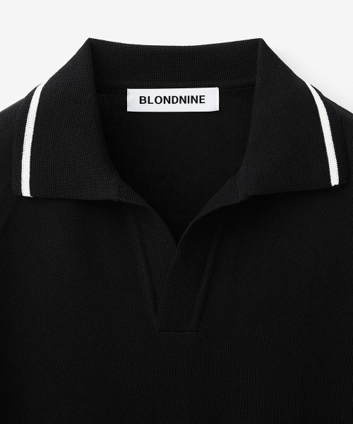 BLOND9(ブロンドナイン)の「コットンバシティオープンカラー半袖ニット_ブラック(ニット/セーター・メンズ・ブラック・SMALL/X-SMALL/LARGE)」の3枚目の写真