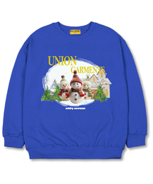 スリースノーマン オーバーサイズ スウェットクリスマスTシャツ [裏起毛]ブルー
