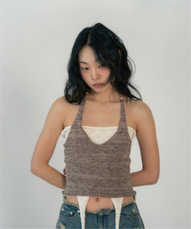 ZIZEMUSEUM（ジゼミュージアム）の「HALTER NECK BEADS KNIT (MOCHA)（Tシャツ/カットソー）」