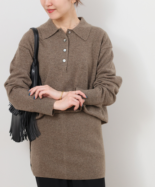 JOURNAL STANDARD relume（ジャーナルスタンダード　レリューム）の「ウォッシャブルウールポロシャツ（ニット/セーター・レディース・ライトグレー/ブラウン/イエロー・FREE）」の2枚目の写真