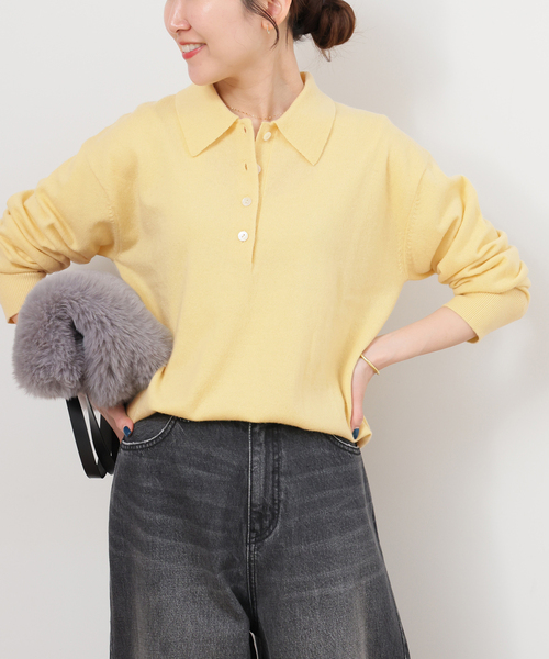 JOURNAL STANDARD relume（ジャーナルスタンダード　レリューム）の「ウォッシャブルウールポロシャツ（ニット/セーター・レディース・ライトグレー/ブラウン/イエロー・FREE）」の3枚目の写真
