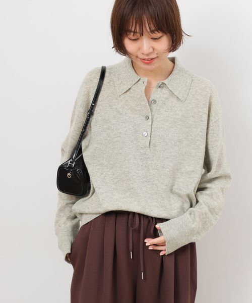 JOURNAL STANDARD relume（ジャーナルスタンダード　レリューム）の「ウォッシャブルウールポロシャツ（ニット/セーター・レディース・ライトグレー/ブラウン/イエロー・FREE）」の9枚目の写真