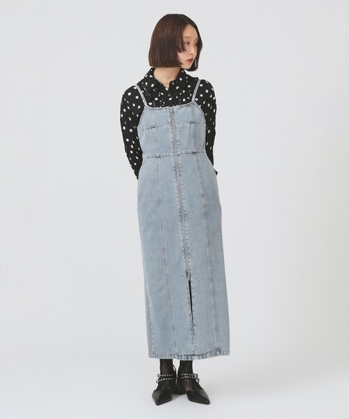 Ray BEAMS（レイビームス）の「デニム フロントジップ キャミソールワンピース（ワンピース・レディース・ブラック/ブルー系その他2・0/1）」の2枚目の写真