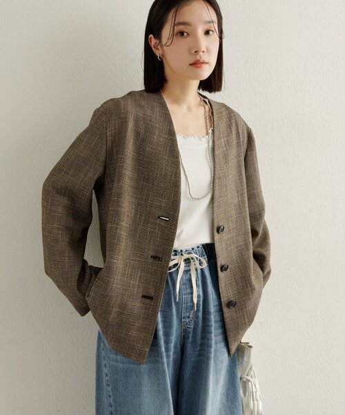 Omekashi（オメカシ）の「カラミノーカラージャケット（その他アウター・レディース・ブラック/ブラウン・FREE）」の2枚目の写真