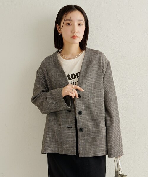 Omekashi（オメカシ）の「カラミノーカラージャケット（その他アウター・レディース・ブラック/ブラウン・FREE）」の5枚目の写真