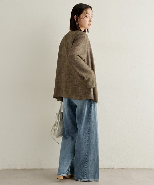 Omekashi（オメカシ）の「カラミノーカラージャケット（その他アウター・レディース・ブラック/ブラウン・FREE）」の5枚目の写真