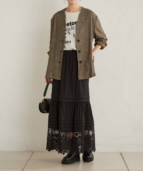 Omekashi（オメカシ）の「カラミノーカラージャケット（その他アウター・レディース・ブラック/ブラウン・FREE）」の3枚目の写真