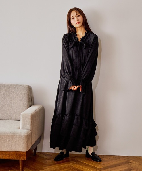 mysty woman（ミスティウーマン）の「ボウタイティアードワンピース 643218（ワンピース・レディース・イエロー/アイボリー/ブラック・FREE）」の3枚目の写真