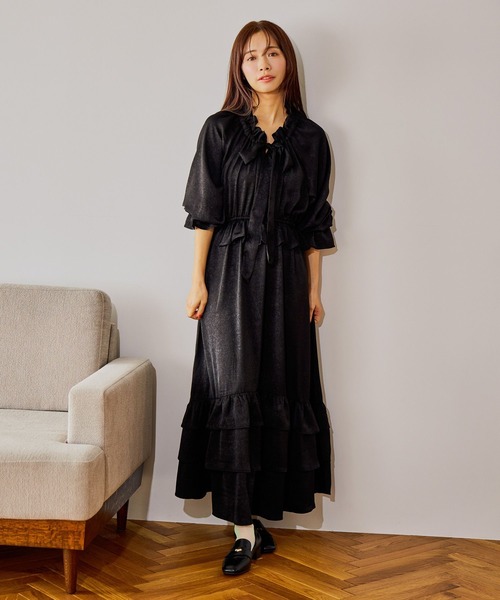 mysty woman（ミスティウーマン）の「ボウタイティアードワンピース 643218（ワンピース・レディース・イエロー/アイボリー/ブラック・FREE）」の9枚目の写真