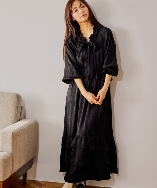 mysty woman（ミスティウーマン）の「ボウタイティアードワンピース 643218（ワンピース・レディース・イエロー/アイボリー/ブラック・FREE）」の10枚目の写真