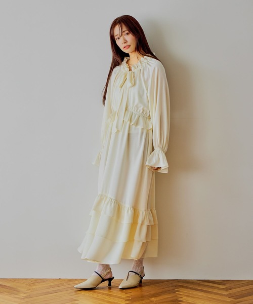 mysty woman（ミスティウーマン）の「ボウタイティアードワンピース 643218（ワンピース・レディース・イエロー/アイボリー/ブラック・FREE）」の12枚目の写真