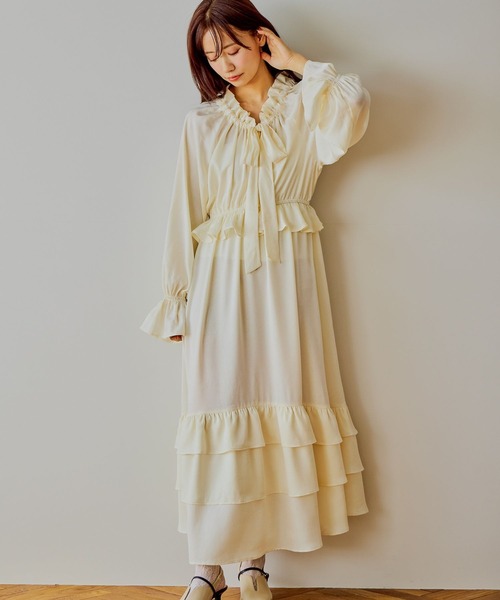 mysty woman（ミスティウーマン）の「ボウタイティアードワンピース 643218（ワンピース・レディース・イエロー/アイボリー/ブラック・FREE）」の13枚目の写真