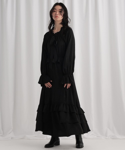 mysty woman（ミスティウーマン）の「ボウタイティアードワンピース 643218（ワンピース・レディース・イエロー/アイボリー/ブラック・FREE）」の15枚目の写真