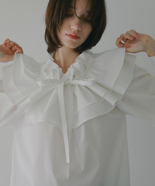 MANOF（マノフ）の「PURSE COLLAR SHIRTS（シャツ/ブラウス・レディース・ネイビー/ホワイト・F）」の5枚目の写真