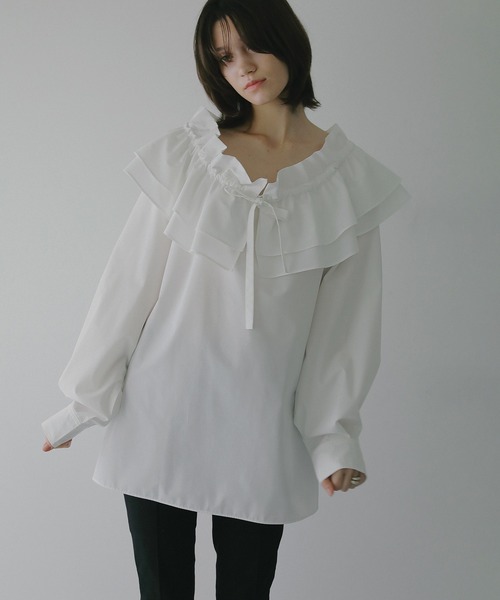 MANOF（マノフ）の「PURSE COLLAR SHIRTS（シャツ/ブラウス・レディース・ネイビー/ホワイト・F）」の9枚目の写真