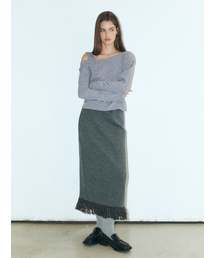 Fringe Knitted Skirt, Grey