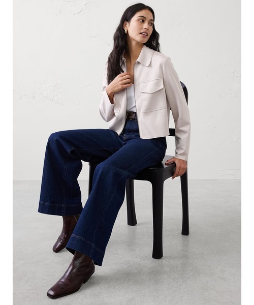 【匿名配送】HOOVES　ヴィーガンスエードクロップジャケット サドルブラウン セール】BANANA REPUBLIC FACTORY STORE ヴィーガン スエード