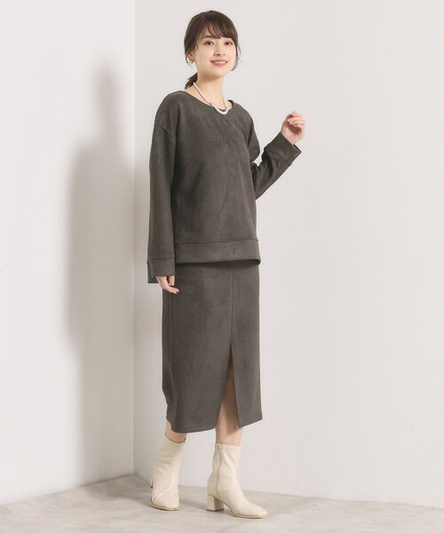 ITS'DEMO（イッツデモ）の「【セットアップ可／手洗い可】カットスエードスカート（スカート・レディース・チャコールグレー/ベビーピンク/アイボリー/グリーン系・00）」の8枚目の写真