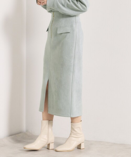 ITS'DEMO（イッツデモ）の「【セットアップ可／手洗い可】カットスエードスカート（スカート・レディース・チャコールグレー/ベビーピンク/アイボリー/グリーン系・00）」の11枚目の写真