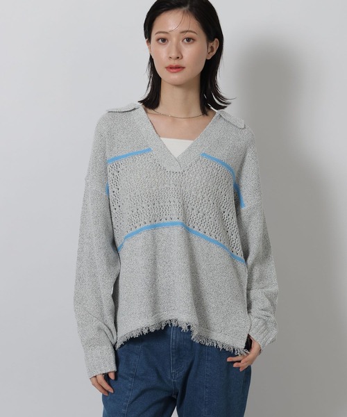 LAKOLE(ラコレ)の「スキッパー襟透かしニットプルオーバー / 639738(ニット/セーター・レディース・ネイビー/グレー/アイボリー・FREE)」の12枚目の写真