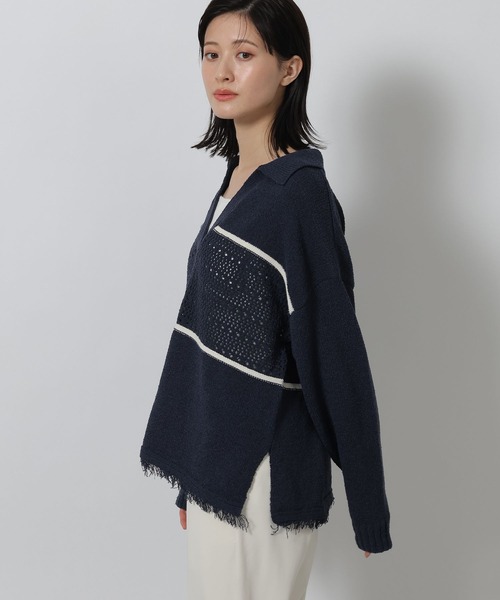 LAKOLE(ラコレ)の「スキッパー襟透かしニットプルオーバー / 639738(ニット/セーター・レディース・ネイビー/グレー/アイボリー・FREE)」の18枚目の写真