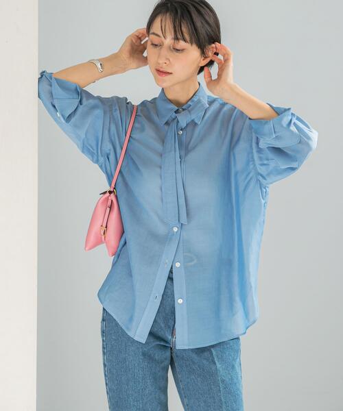 URBAN RESEARCH ROSSO WOMEN(アーバンリサーチ ロッソ)の「タイ付デニムライクシアーシャツ(シャツ/ブラウス・レディース・ライトブルー/インディゴブルー・FREE)」の2枚目の写真