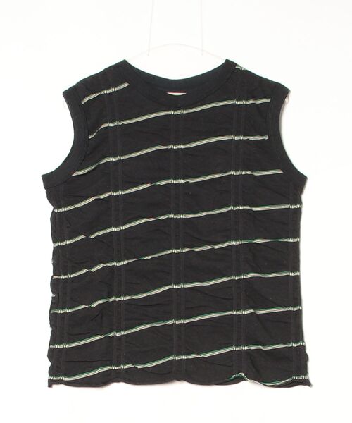 MEYAME(メヤメ)の「MEYAME/メヤメ タックジャガードボーダースリーブレス TUCKED JACQUARD BORDER SLEEVELESS(Tシャツ/カットソー・レディース・ブラック/ヘザーグレー・FREE)」の5枚目の写真