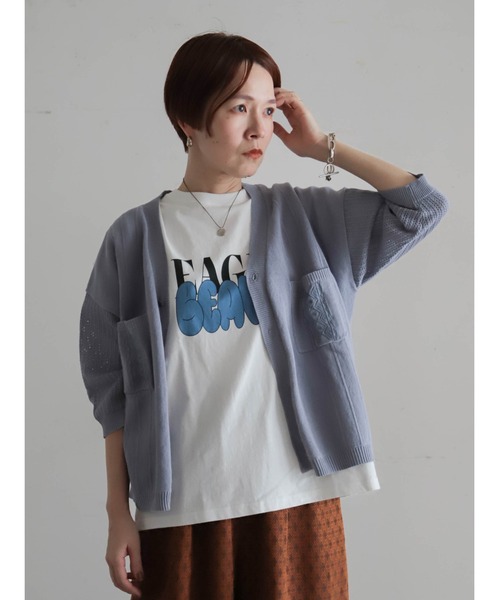 FIL DE FER（フィルデフェール）の「綿麻刺繍入り　キューバシャツ風カーデ（カーディガン/ボレロ・レディース・キナリ/ブルー・FREE）」の17枚目の写真