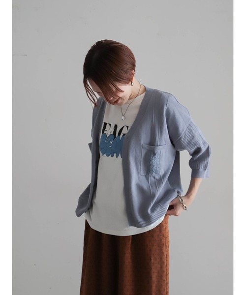 FIL DE FER（フィルデフェール）の「綿麻刺繍入り　キューバシャツ風カーデ（カーディガン/ボレロ・レディース・キナリ/ブルー・FREE）」の18枚目の写真