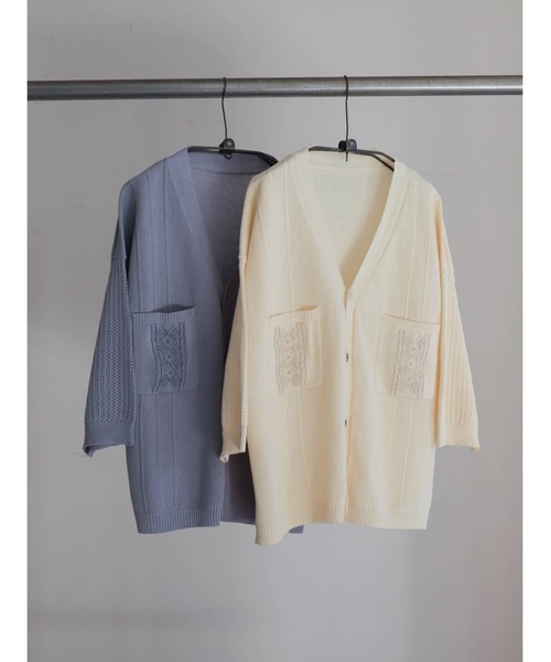 FIL DE FER（フィルデフェール）の「綿麻刺繍入り　キューバシャツ風カーデ（カーディガン/ボレロ・レディース・キナリ/ブルー・FREE）」の14枚目の写真