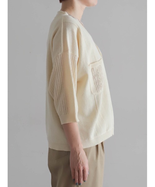 FIL DE FER（フィルデフェール）の「綿麻刺繍入り　キューバシャツ風カーデ（カーディガン/ボレロ・レディース・キナリ/ブルー・FREE）」の12枚目の写真