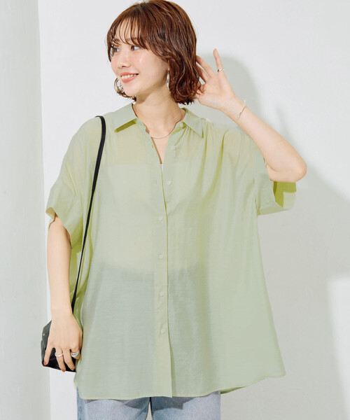 FREAK'S STORE(フリークスストア)の「限定展開 シアー ドルマン 半袖 襟付きシャツ(シャツ/ブラウス・レディース・ブルー/オフホワイト/ブルーグリーン/ブラック/ピンク・フリ-)」の9枚目の写真