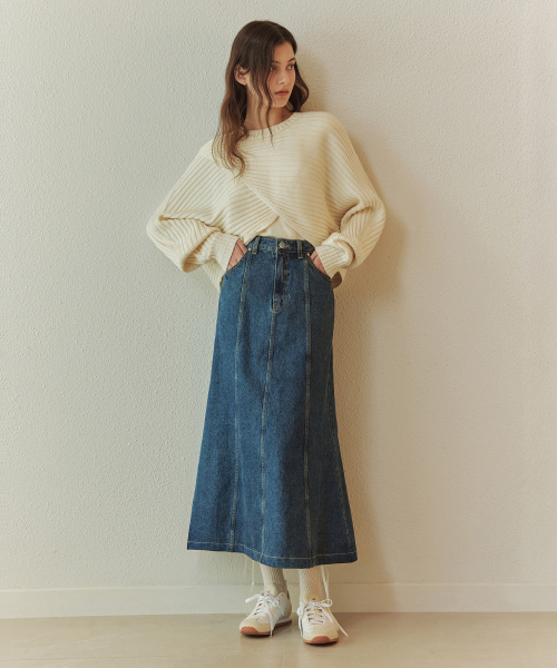 ZEROSTREET（ゼロストリート）の「[2カラー] フレアデニムスカート（スカート・レディース・インディゴブルー/ホワイト・SMALL/MEDIUM）」の6枚目の写真