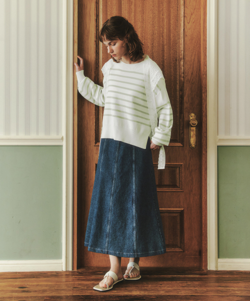 ZEROSTREET（ゼロストリート）の「[2カラー] フレアデニムスカート（スカート・レディース・インディゴブルー/ホワイト・SMALL/MEDIUM）」の7枚目の写真