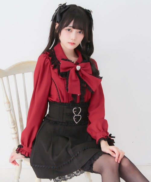 DearMyLove（ディアマイラブ）の「ハートレースフリルたっぷりブラウス（シャツ/ブラウス・レディース・ホワイト/ブラック/ベビーピンク/ボルドー・3L/LARGE/MEDIUM）」の4枚目の写真