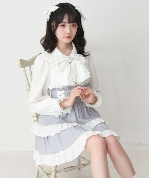 DearMyLove(ディアマイラブ)の「ハートレースフリルたっぷりブラウス(シャツ/ブラウス・レディース・ホワイト/ブラック/ベビーピンク・3L/LARGE/MEDIUM)」の8枚目の写真