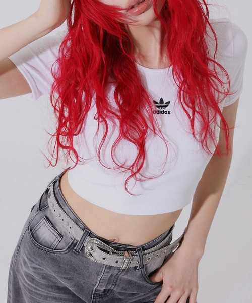 adidas/アディダス】ショート丈リブピタTシャツ（Tシャツ/カットソー