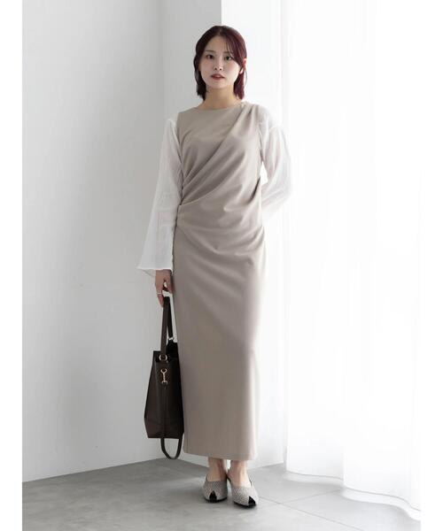 Te chichi(テチチ)の「ドレープ I ラインワンピース【AOYAMA FASHION ASSOCIATION × Té chichi】(ワンピース・レディース・グレー/ブラック・F)」の1枚目の写真